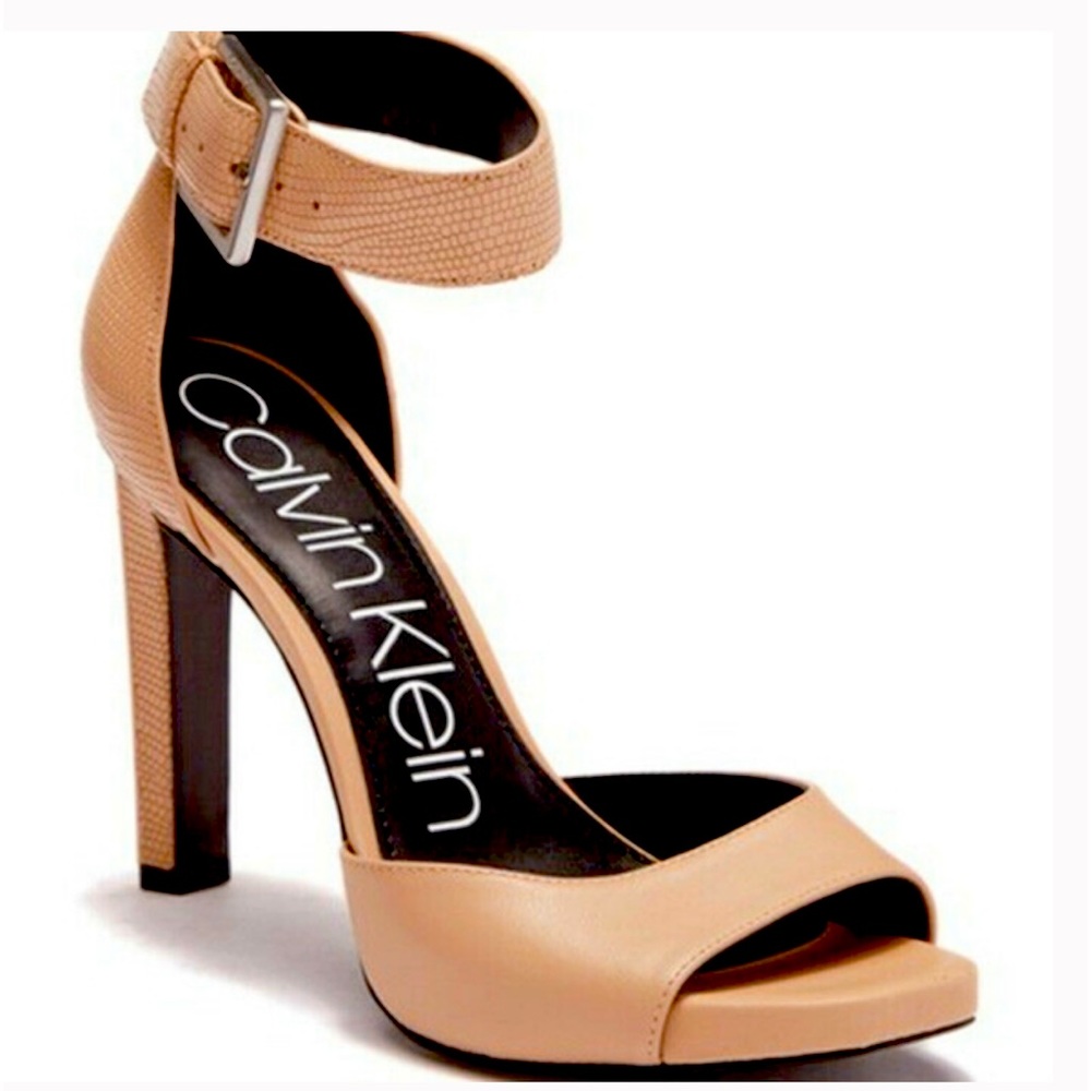 Calvin Klein Marinda Peep Toe Ankle Strap Sandals, Desert Sand SZ 9